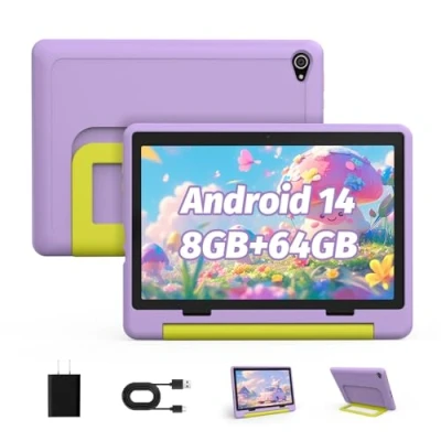 Image de Tablette pour Enfants ｜ Android 14 améliorée 10 Pouces avec étui Octa Core Carte 1tf 8 + 64go Extensible Double caméra contrôle Parental kidoz Baby Sitting