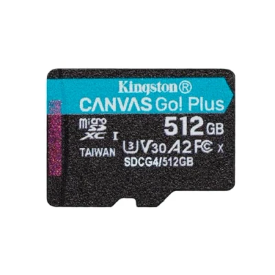 Image de Kingston Canvas Go Plus microSDXC Memory Card Gen4 200MB/s A2 U3 V30 512GB Single Pack w/o ADP only SDCG4/512GBSP