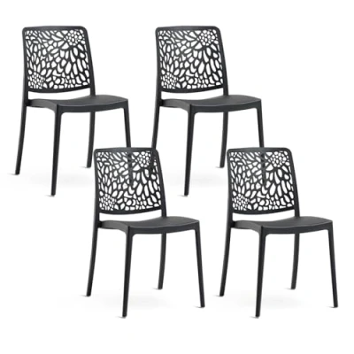 Image de SIEDITI FUORI E DENTRO Chaises empilables en polypropylène avec fibre de verre pour extérieur/jardin ou intérieur, hydrofuges et durables, design moderne floral Soleil (4, anthracite)