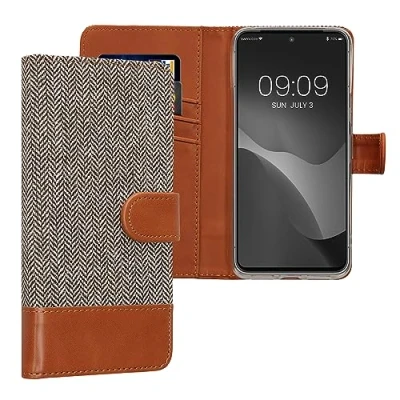 Image de kwmobile Coque Portefeuille Compatible avec Google Pixel 8 Pro Étui à Rabat Simili Cuir Compartiment Cartes Gris Clair Marron