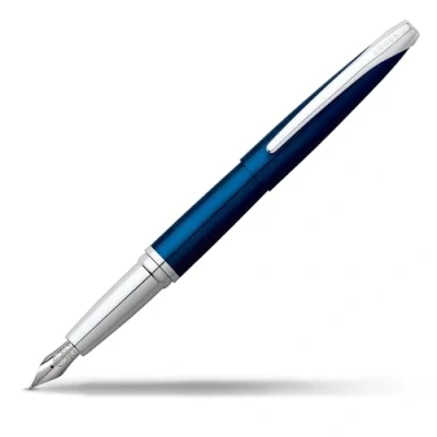 Image de CROSS ATX stylo plume laqué bleu translucide avec attributs plaqués chrome / rechargeable Pointe moyenne Écrin classique et 2 cartouches incluses
