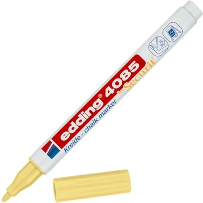 Image de edding 4085 Marqueur craie liquide jaune pastel 1 feutre 2 mm effacable pour écrire sur les vitres,le verre ardoise aux couleurs opaques