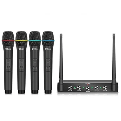 Image de Debra Système de Microphone sans Fil UHF 4 canaux avec micros pour Casque Lavalier Portable Fil,récepteur en métal,idéal Les fêtes d&#039;église karaoké (avec Ordinateurs Portables (B))