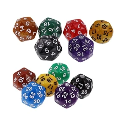 Image de 12pcs Acrylique D30 Multi Faces dés modèle de Nombre 30 Tous Les Couleurs Jeu société