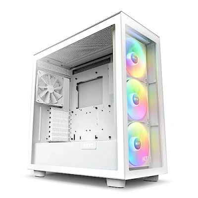 Image de NZXT H7 Elite blanc CM H71EW 02 Boîtier Gaming compact Airflow élevé Panneaux avant et latéral en verre trempé Cable management facile 3 ventilateurs F140 RGB Core inclus (2023).