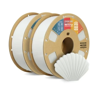 Image de OVERTURE Filament PLA Matte 1.75mm Blanc, 2kg(4,4lbs) Neatly Wound Surface Mate Filaments pour Imprimante 3D FDM, Précision dimensionnelle +/ 0,02 mm (Blanc + Blanc)