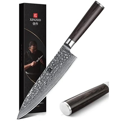 Image de XINZUO Couteau de Chef 20.1cm Acier Damas, Couteaux Cuisine Tranchants Forgé Gyuto à Trancher avec Poignée en Bois Pakka Ergonomique He Série