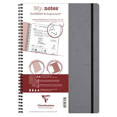 Image de Clairefontaine 783465C Collection Age Bag Un Cahier à Spirale Marges Détachables MyNotes Gris A4 21x29,7cm 120 Pages Lignées Papier Blanc 90g Couverture Carte Lustrée Grain Cuir