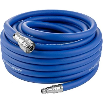 Image de Poppstar Tuyau d&#039;air comprimé de 15 m pour compresseur (en PVC hybride avec garniture, Diametre interieure 9,2mm raccord rapide standard), jusqu&#039;à 20 bar, bleu