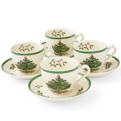 Image de Spode Tasse à thé et soucoupe sapin de Noël, lot 4 (multicolore)