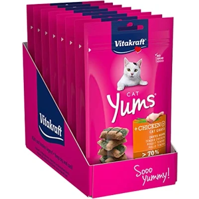 Image de VITAKRAFT Cat Yums Friandises Moelleuses Au Poulet avec De l&#039;Herbe à Chat Alimentation Pour Lot 9 Sachets Fraîcheur 40 g