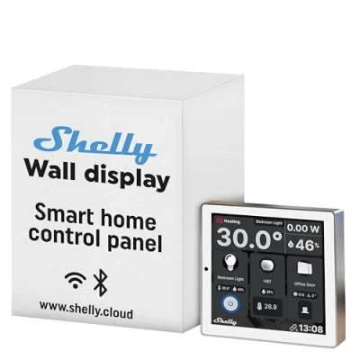 Image de Shelly Wall Display Blanc Panneau de contrôle pour Maison Intelligente avec Interrupteur Relais Écran Tactile Alexa, Google Home App iOS Android Capteur température, humidité &amp; LUX