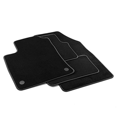 Image de MTM PRO 8558 Tapis pour Renault Clio 5 (aussi E Tech Hybrid) 2019&gt;, sur Mesure en Velours, Bords Similicuir et Double Surpiqûre Chromée, noir