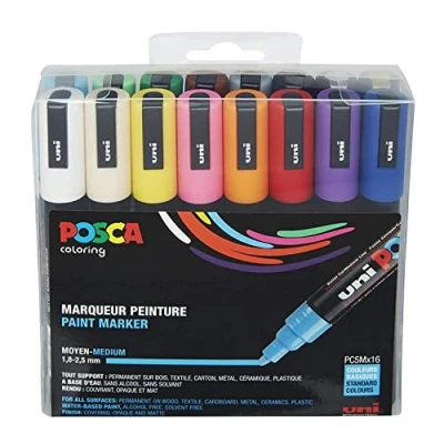 Image de Uni Posca Stylos Basis Colors PC5M Ligne 1.8 2.5mm 16 Couleurs Set
