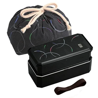 Image de Boîte à bento japonaise déjeuner Vagues &quot;Waon&quot; Noir, 320 + 400 ml, avec baguettes et sac de transport par OSK PW 6 KB 1