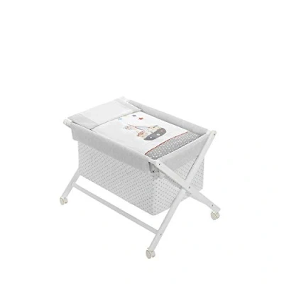 Image de Interbaby Berceau en Croix Hêtre Blanc + Parure Nacelle Matelas Modèle Pirata