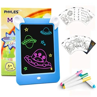 Image de PHYLES Tableau Magique, Ardoise Magique pour Enfant, Lumineuse Bebe Dessin Multifonction avec 8 Effets Lumineux Loisir Créatif Jouet Educatif Votre Petit Artiste (Blue)