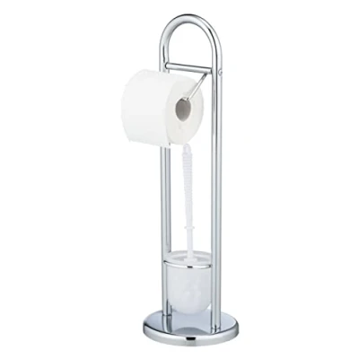 Image de WENKO Combiné WC 2en1 exclusif Siena Brosse à tête remplaçable et dérouleur papier toilette Stable hygièique Accessoire Acier DIM 19 x 63 cm Chrome Brillant