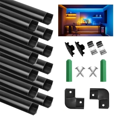 Image de Profilé Aluminium LED, 12 x 1Mètre V Shape Profilés en Aluminium, Canaux et Diffuseurs LED avec Couvercle PC Accessoires Complets, Compact Finition Professionnelle pour Ruban (Noir V)