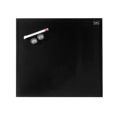 Image de Nobo Petit Tableau Blanc Mural Carré, Surface Magnétique en Verre Effaçable à Sec, Sans Cadre, Fixations Invisibles, 300 x mm, Feutre Marqueur et Aimants Inclus, Noir, 1903950