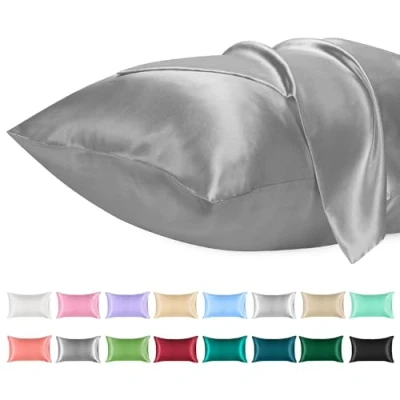 Image de Lirex 2PK Taies d&#039;oreiller en Satin, Taie Microfibre de Satin Couleur Unie Douce, Fermeture D&#039;enveloppe Infroissable Résistante à la Décoloration Respirante (Gris Foncé, 50 x 101 cm)
