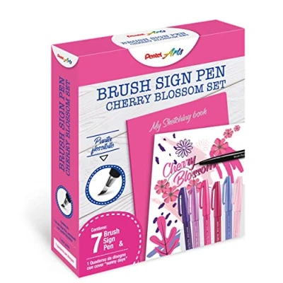 Image de Pentel SES15C Brosse Sign Pen Sketching Set Cherry Blossom &amp; Cahier