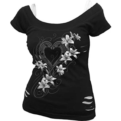 Image de Spiral Pure of Heart Haut 2 en 1 Style déchiré Noir/Blanc L