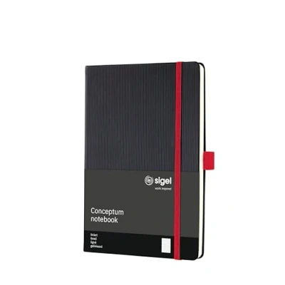 Image de SIGEL CO663 Carnet de notes premium ligné, A5, couverture rigide, noir, rouge Conceptum