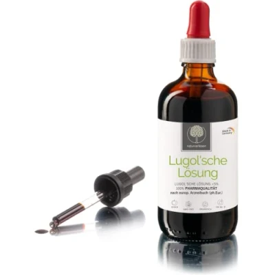 Image de Solution Lugolsche &lt; 5 % de qualité pharmaceutique (pharmaceutique) Produit fabriqué en Allemagne d&#039;iode selon la recette d&#039;origine dans un flacon pharmacien Pipette incluse