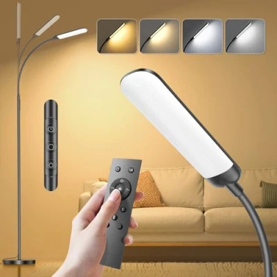 Image de YICAIZI Lampadaire LED Dimmable sur Pied 18W 1200lm avec Télécommande &amp; Contrôle Tactile 4 Températures et Luminosités Lampe Liseuse pour Bureau, Chambre, Salon Noir