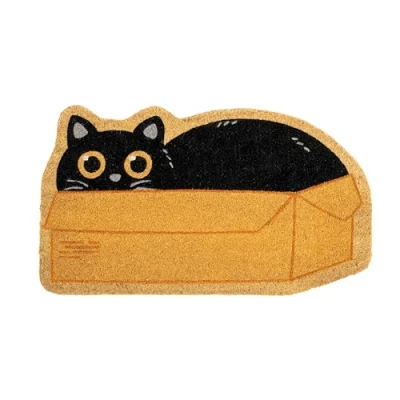 Image de Fisura Tapis de Porte extérieur “boîte Chat en Coco avec Base antidérapante PVC. Forme Originale. Chat. Peint à la Main. Dimensions : 70 cm x 40