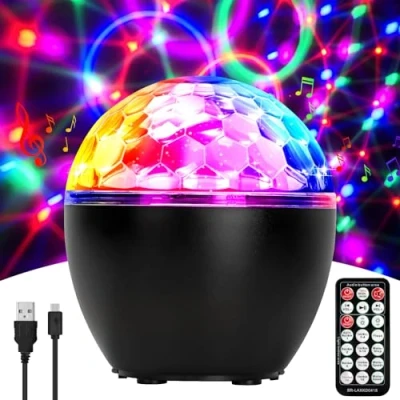 Image de Boule Disco Led 16 Couleurs Lumiere Éclairage de Discothèque Lampe Scène avec Bluetooth Télécommande et Câble USB pour Fête Noël Bar DJ Anniversaire Mariage