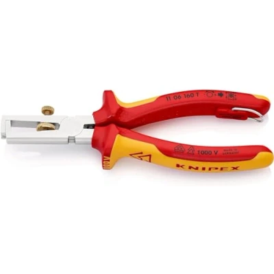 Image de Knipex Pince à dénuder avec ressort d&#039;ouverture, universel chromée, homologuées VDE ; œillet de fixation intégré pour d&#039;un dispositif antichute 160 mm 11 06 T