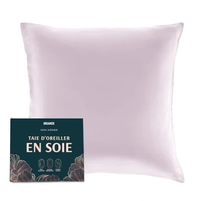 Image de Dreamzie Taie d oreiller en Soie 100% Naturelle de mûrier pour Les Cheveux et la Peau 19 mm des Deux côtés 1 unité Lilas 80x80 cm