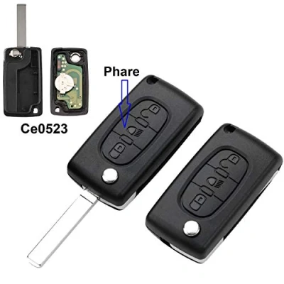 Image de Clé complète électronique à Programmer Compatible Avec C1 C2 C3 C4 C5 C6 C8 Xsara Picasso 207 208 307 308 407 807 Coque 3 Boutons Phare CE0523 Lame sans rainures Télécommande @Pro Plip