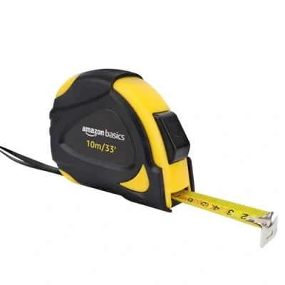 Image de Amazon Basics Mètre ruban autobloquant Système de métrique Précision conforme aux exigences la Directive européenne sur les instruments mesure 10 m, Jaune