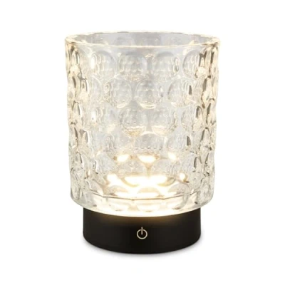 Image de BRILONER lampe de table LED sans fil IP44 avec corps en verre, variateur d&#039;intensité tactile par paliers, chevet, décorative, à batterie, salon, chambre d&#039;enfant, 15x11 cm, claire