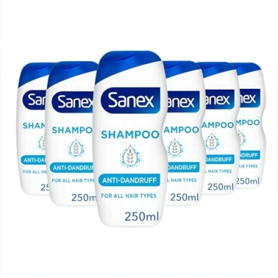 Image de Sanex Shampooing Nourrissant &amp; Doux Anti Pellicule 250 ml Lot de 6 Agent Antibactérien, Testé Dermotologiquement, Restaure le Cuir chevelu (6 x ml)