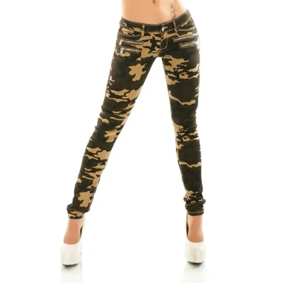Image de Jean slim stretch pour femme, taille basse, coupe ajustée, en denim, Vert camouflage/902 56, M
