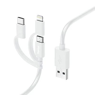 Image de Hama 3in1 Multi Ladekabel, USB A Micro USB, C und Lightning, 1,0 m, Weiß () 00201535