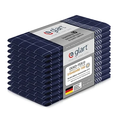 Image de Glart 48BI2 Lot de 10 torchons cuisine 50x70 cm en 100% coton bleu, certifié OEKO TEX Standard 100, prélavés pour la et vaisselle