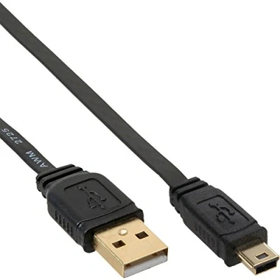 Image de Câble USB 2.0 plat InLine®, A Mâle vers Mini B (5pol.), noir, 2m