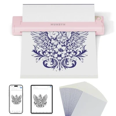 Image de MUNBYN Thermocopieur Tatouage ITP05, 20 Feuilles Papier Transfert Imprimante, Machine Copieur pour iOS Android et Mac, Rose
