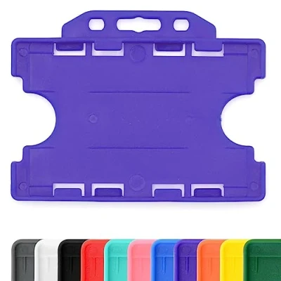 Image de CKB LTD Lot de 10 porte badges double face rigides en Plastique coulissants à ouverte Format horizontal ou paysage Pour 2 deux d&#039;identité cartes 86 x 54 mm crédit CR80 Violet