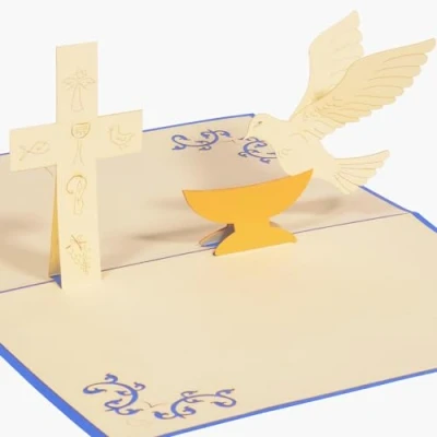 Image de LINPOPUP® N316 carte pop up pour communion, garçon, de vœux 3D, d&#039;invitation ou cadeau d&#039;argent confirmation, baptême, bleu