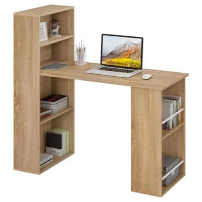 Image de eSituro Bureau d&#039;Ordinateur avec Rangement, 122x55cm Informatique 6 Étagères, de Travail, Jeu, Table d&#039;Étude Étagère pour Salon à Domicile, en Bois, Blanc2