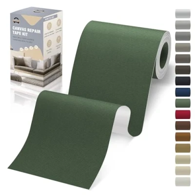 Image de Patch Tissu Autocollant, 10x200 cm Toile Imperméable Autocollant pour Canapé Tente Meuble Siège Voiture Chaise Longue, Vert armée