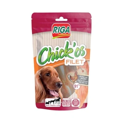 Image de Riga Chick&#039;Os Filet Friandise pour Chien Riche en Poulet et Protéine Faible Teneur Matière Grasse Sans Colorants ni Additifs Paquet de 100g