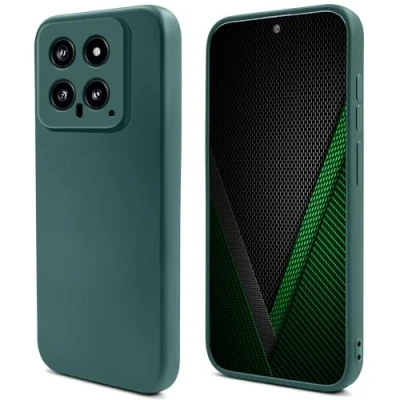 Image de Moozy Lifestyle. Coque pour Xiaomi 14, xiaomi14 en Silicone Liquide avec Finition Mate et Doublure Microfibre Douce, Vert Foncé
