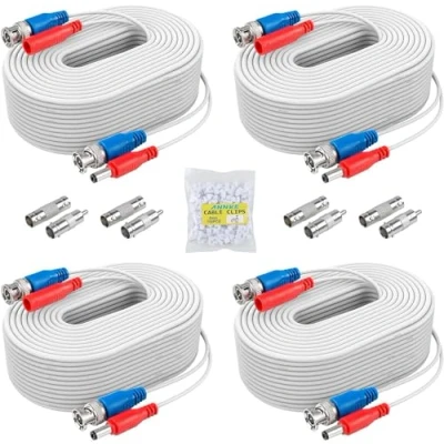 Image de ANNKE 30m/100ft BNC Câble de Video DC Power HD/AHD/TVI Préfabriqué Tout en Un Vidéo 4pcs pour CCTV Caméra DVR Système Sécurité Surveillance Enregistreur,Blanc